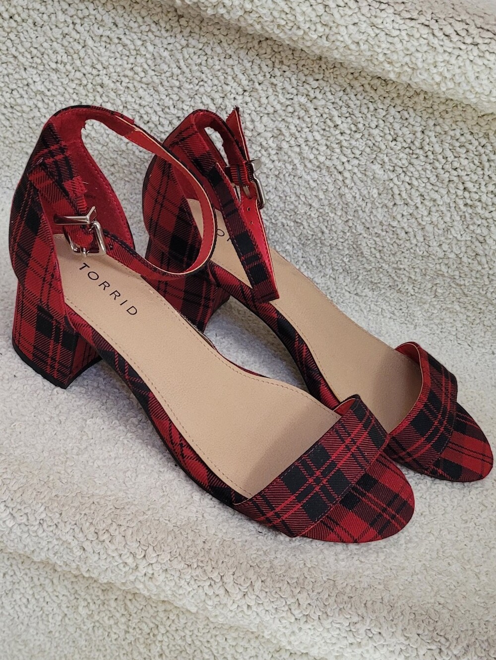 torrid Red and Black Plaid Ankle-Strap Block Heels